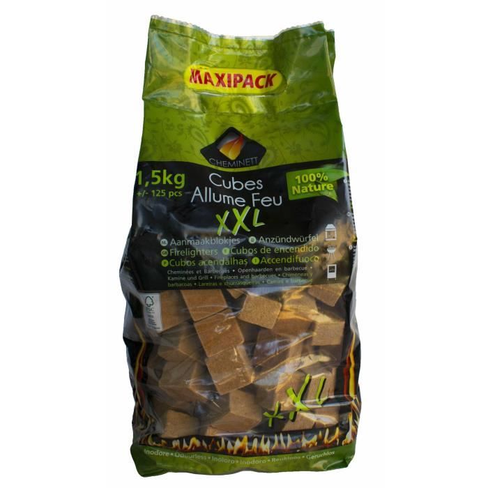 CHEMINETT Allume feu - maxi Cubes XXL en bois FSC et cire 100% végétale - 1,5 kg