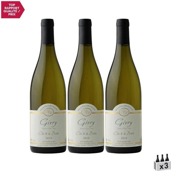 Givry Clos de la Brûlée Blanc 2019 - Lot de 3x75cl - Domaine René Bourgeon - Vin AOC Blanc de Bourgogne - Cépage Chardonnay
