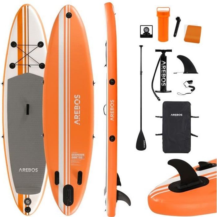 AREBOS SUP Pagayage à la Planche Planche de Surf Gonflable avec Pagaie Orange 300cm