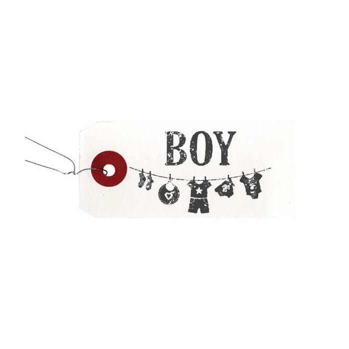 Etiquettes blanches + Tampon bois - Boy