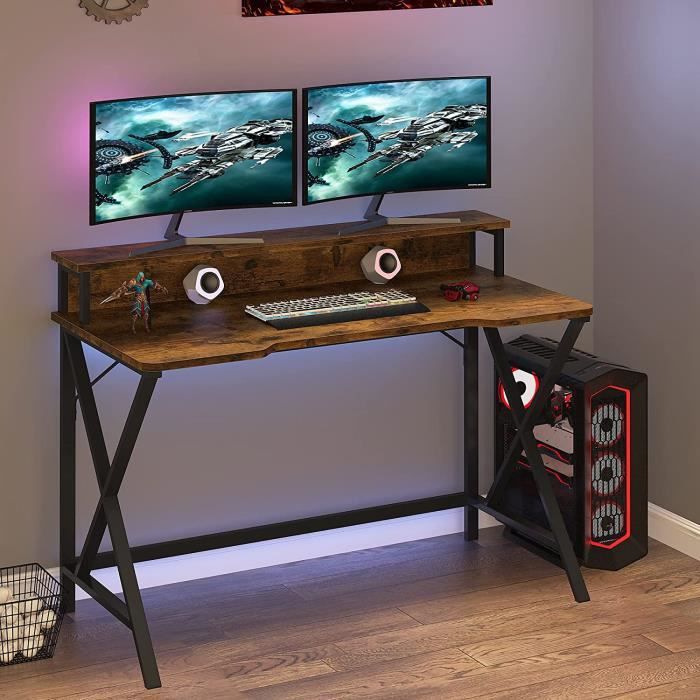 Lanxin Table de PC de bureau d'ordinateur de joueur avec la station de travail de jeu de support de moniteur 108x50x90cm Noir