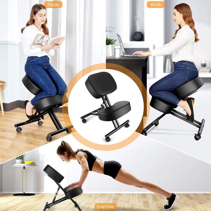 INGMA® Chaise orthopédique suédoise ergonomique en tissu et en métal, Noir