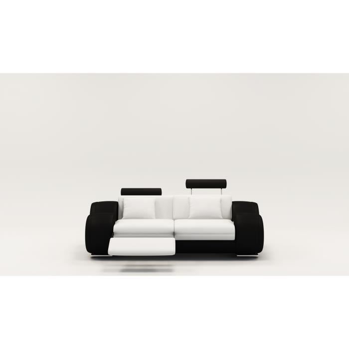 CANAPÉ 2 PLACES DESIGN RELAX OSLO EN CUIR BLANC ET NOIR
