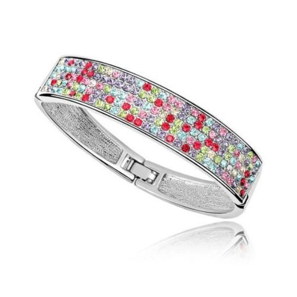 Bracelet Bangle en Cristal de Swarovski Element Multicolor et plaqué or blanc