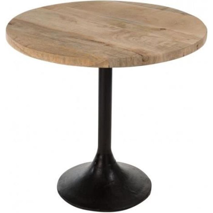Table ronde en bois pied central métal noire Brut