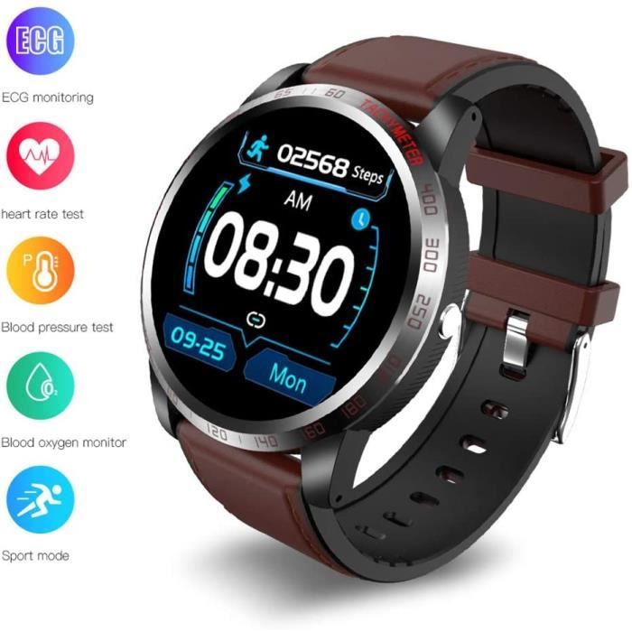 XMYL Sport Smartwatch, ECG + PPG Montre Connectée Bracelet Étanche IP67 Podomètre, Cardiofréquencemètre pour Smartphone Huawei iphon