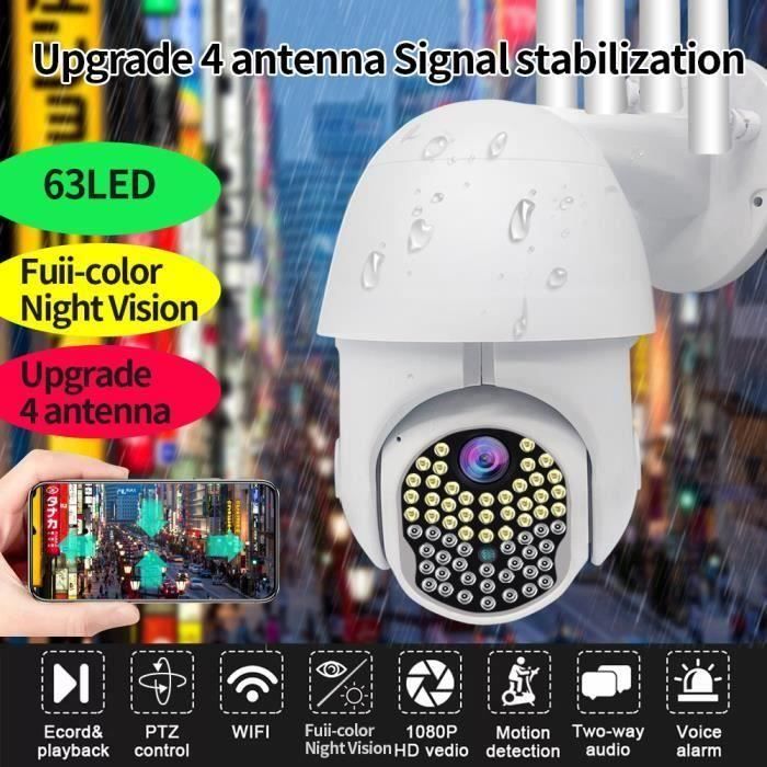 63 lumières 1080 P WIFI caméra maison extérieure étanche couleur vision nocturne connexion téléphone mobile surveillance à distance