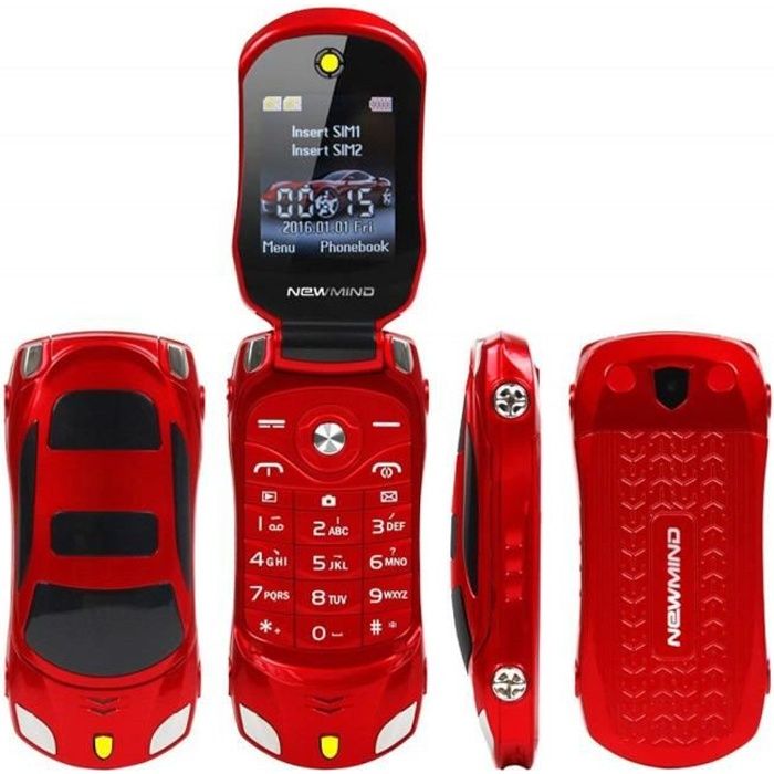 Téléphone portable débloqué F15 Mini Flip - En forme de voiture de sport - Double SIM - Lecteur MP3 / MP4 Rouge