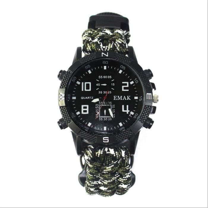 11 en 1 Montre de boussole Bracelet de multifonction de survie pour camping Blanc militaire Mon1224-9-39639