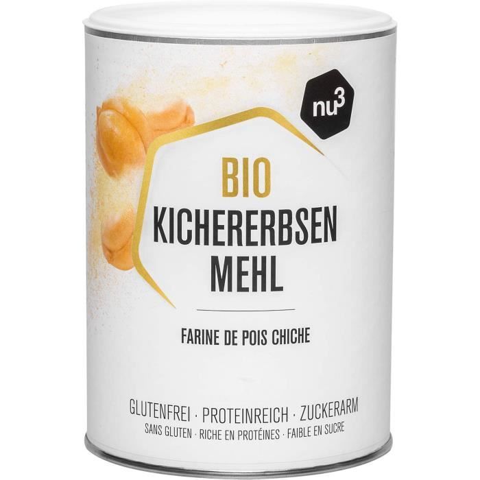 nu3 Farine de Pois Chiche Bio 400g - Farine sans gluten riche en fibres - Moins de glucides et plus de protéines que la farine de bl