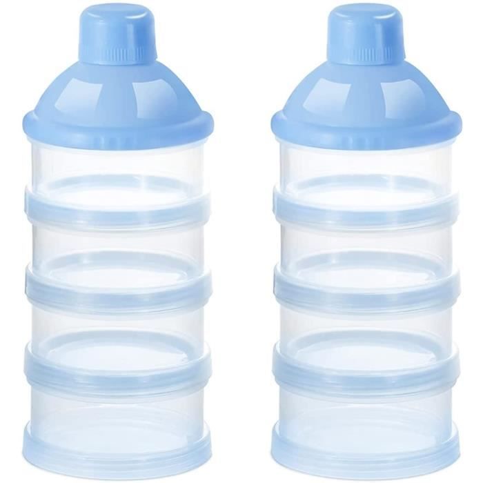 2 Pièces Doseur de lait, Boîte à Collations de lait, 4 Compartiments Portable Lait en Poudre pour bébé Cas, Boîte à de lait (Bleu)