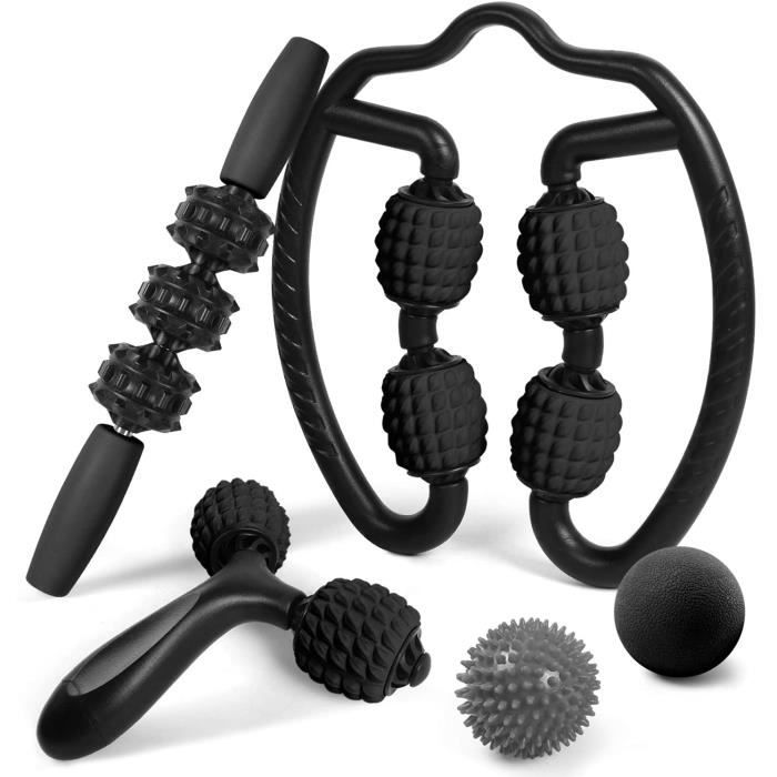 Odoland Kit de Rouleau de Massage 360° 3D, Rouleau en Mousse 5 en 1 avec Bâton de Rouleau Musculaire, 2 Balles de Massage et R A62
