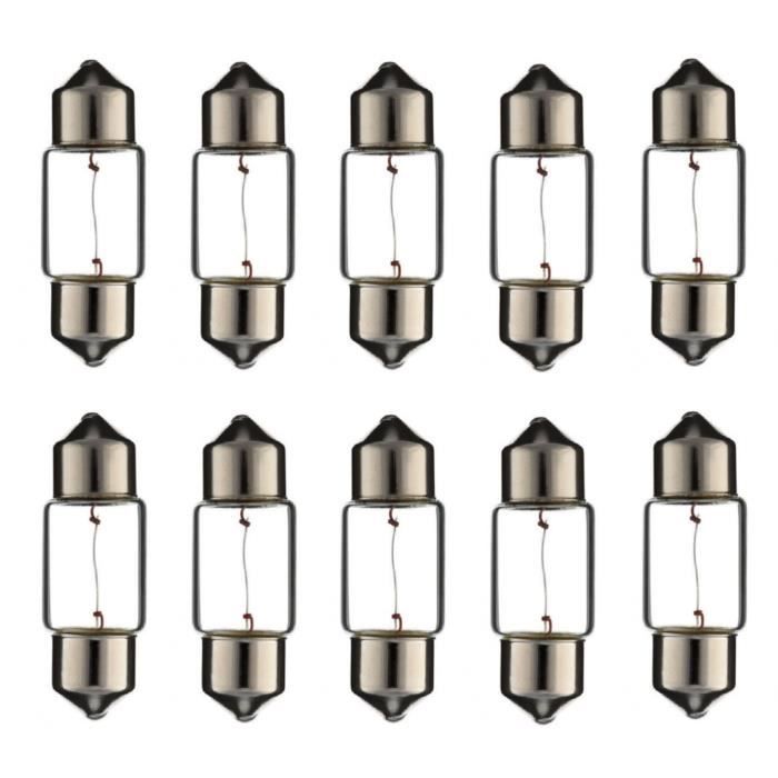 10x AMPOULE 12V 8W SV8,5 DIAMETRE 11mm x LONGUEUR 30mm NAVETTE INTERIEUR PLAFONNIER VOITURE MOTO SCOOTER MOBYLETTE