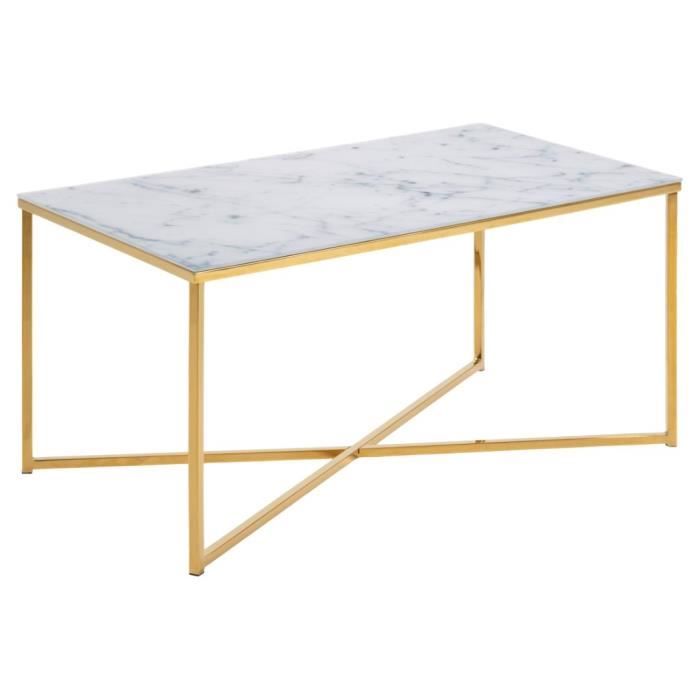 Table basse Anika en métal avec un plateau en marbre artificiel.
