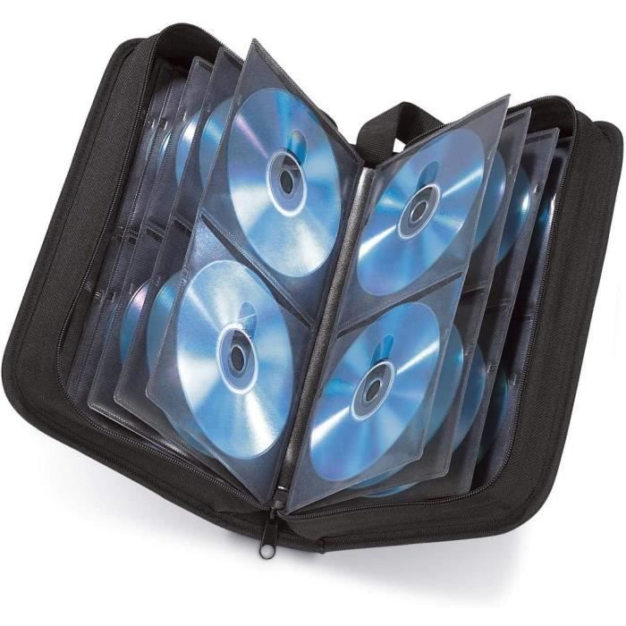 Etui de rangement CD, Pochette pour 80 CD/DVD/Blu-ray, Classeur de rangement, étuis de transport, gain de place pour bureau, salon