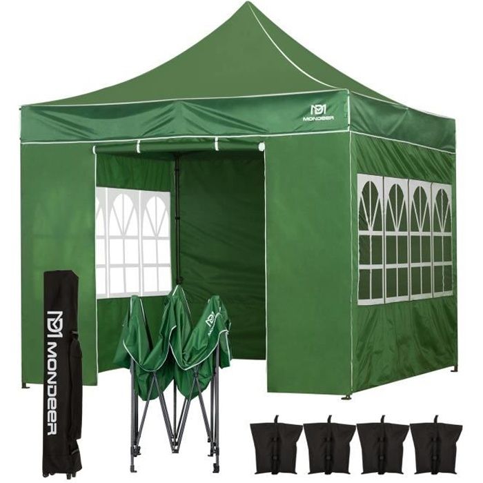 Tonnelle de Jardin Tente de Reception 3mx3m Pliante Impermeable avec 4 Parois Latérales pour Fête,Camping, Festival, Vert- Mondeer