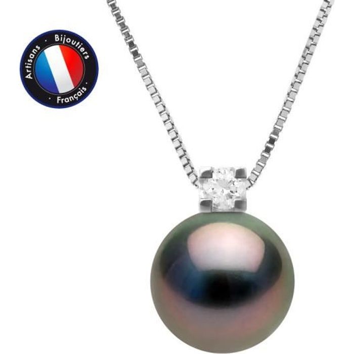 PERLINEA - Collier Perle de Tahiti A+ - Ronde 8-9 mm - Argent 925 Millièmes - Bijoux Femme