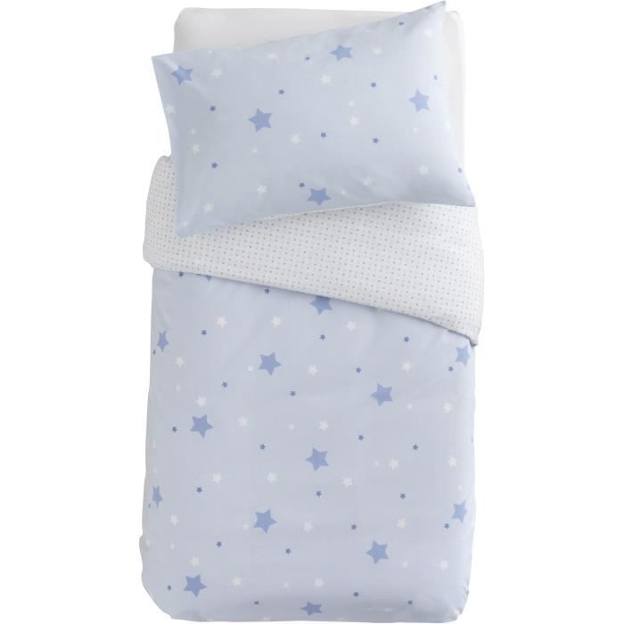 DOMIVA Parure de couette Little stars - 1 Housse de couette 100 x 140 cm + 1 taie d'oreiller - 120 g/m² - Ciel