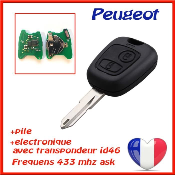 CLE VIERGE BOITIER PLIP CLEF + ELECTRONIQUE PEUGEOT 206 206CC CC 206SW 206+ a partir de 2001 à programmer Testé