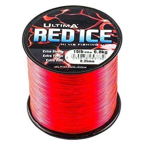 Ultima Red Ice Ligne de Pêche Extra Fort Haute visibilité - Bobine de 115gr pour Hommes, Rouge Fluo, 0.38mm-18.0lb/8.2kg - E5374