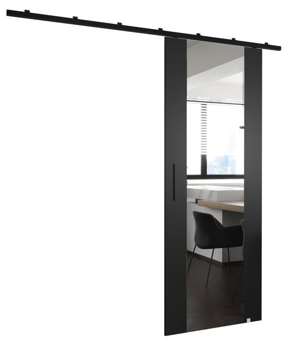 Portes coulissantes avec rail - ABIKSMEBLE Zonda II - système de porte coulissante intérieur suspendu, 204 x 70 cm, noir mat