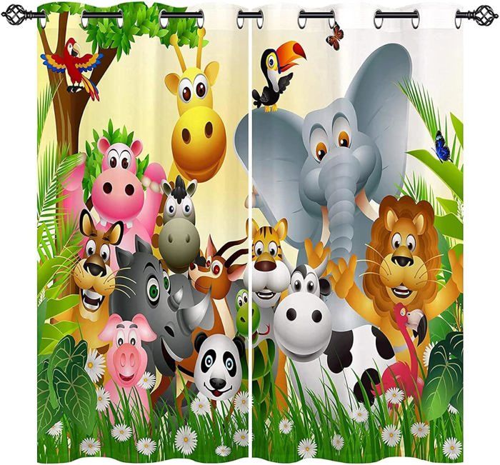 Rideaux Occultants Thermiques Motif Animaux Jungle - Lot De 2 (140x200 Cm), 100% Polyester, Oeillets, Pour Chambre Enfant, Salon - 2