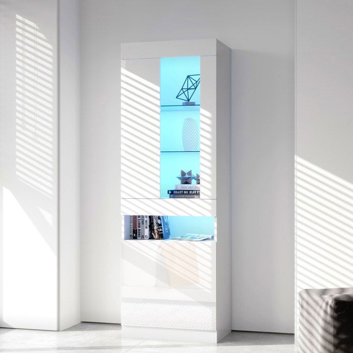 Muble de salon vitrine LED Vitrine avec 16 couleurs vitrine déclairage LED vitrine debout blanc-HAUSS SPOLE