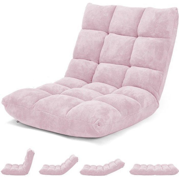 Fauteuil Convertible 1 Place - RELAX4LIFE - Réglable en 14 Angles - Fauteuil Paresseux Rembourré - Charge 120KG - Rose Pâle