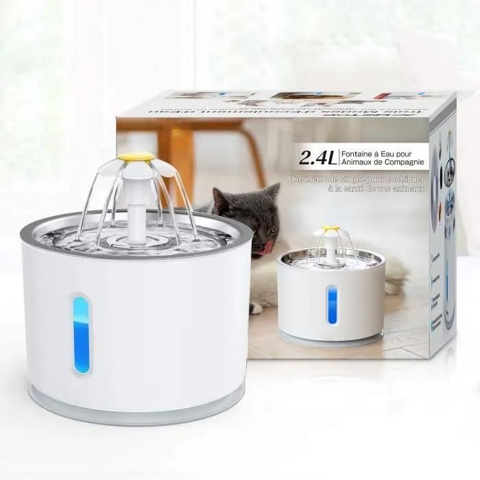 Meilleurs prix pour 2.4L Fontaine à Eau pour Chat, Distributeur Eau pour Animaux de Compagnie Arrêt Auto Sans Eau, Filtre Remplaçable, Eclairage