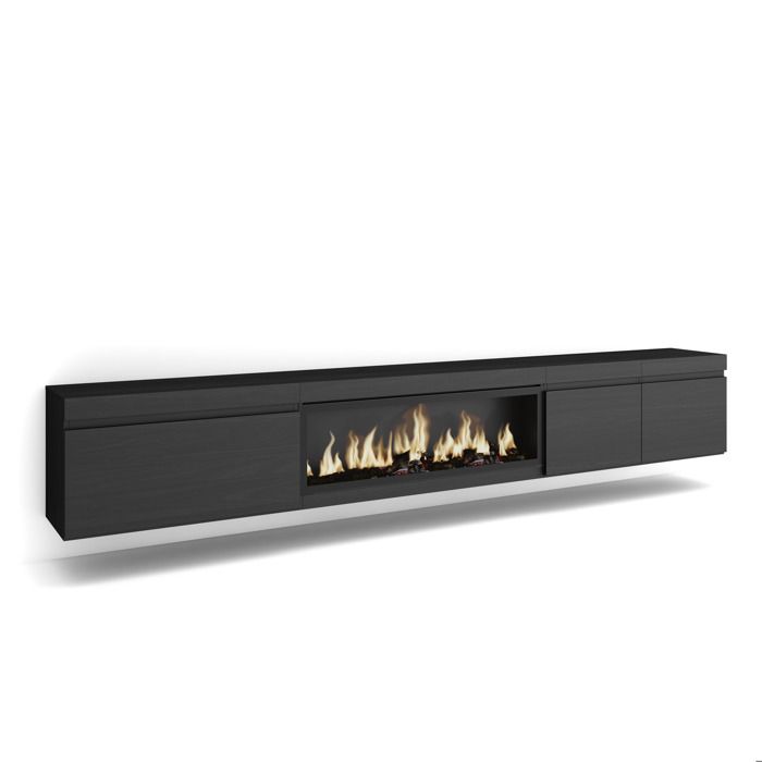 Meuble TV Banc Télé 288x35x45 cm TV grand format Cheminée électrique XXL Suspendu Mural Noir RF3609 Meuble TV Banc Télé 288x35x45 cm TV grand format Cheminée électrique XXL Suspendu Mural Noir RF3609