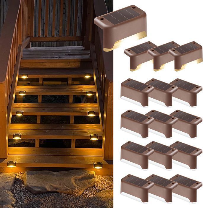 Lot de 16 Lampes Solaires dextérieur pour Escalier Étanche Éclairage LED pour Marches Clôture Cour TerrasseCheminBlanc Chaud