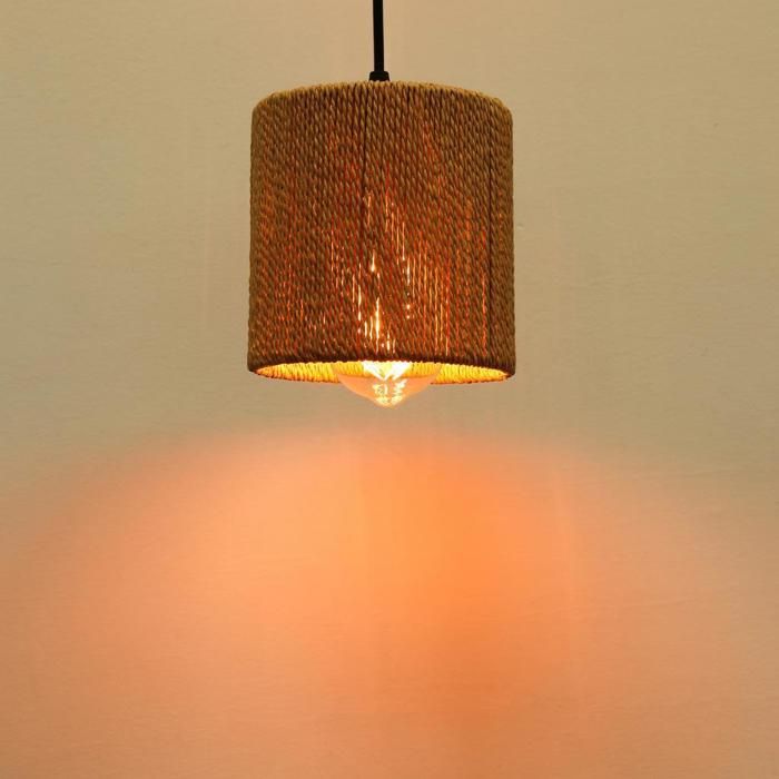 IDEGU Lampe Suspension en Rotin Vintage - Corde de Chanvre - Style Boho - Ø15cm