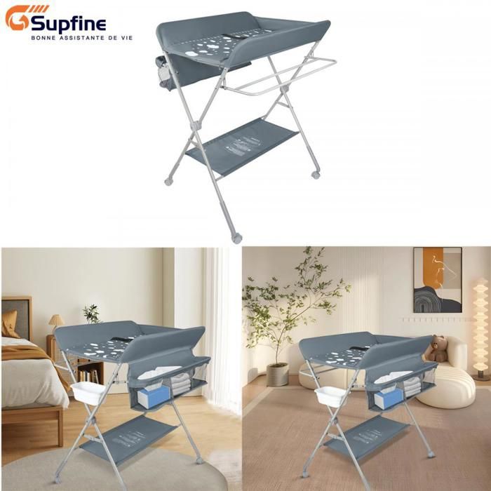 SUPFINE Table à Langer Réglable en Hauteur sur 4 Niveaux de 95 à 101 cm Plan Commode à Langer pour Bébé nouveau-né-12 mois