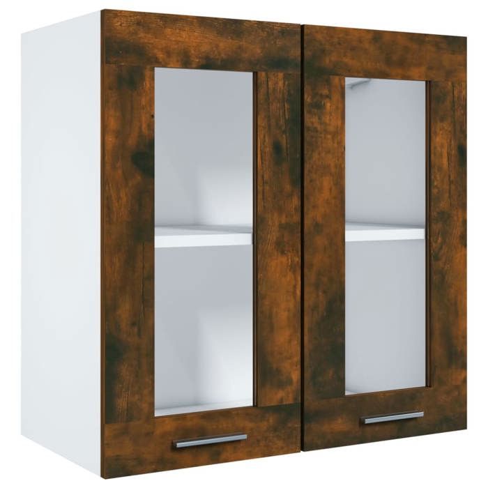 Armoire vitrée suspendue Meuble haut cuisine Chêne fumé 60x31x60cm Bois ingénierie 8544258 FrenchDays