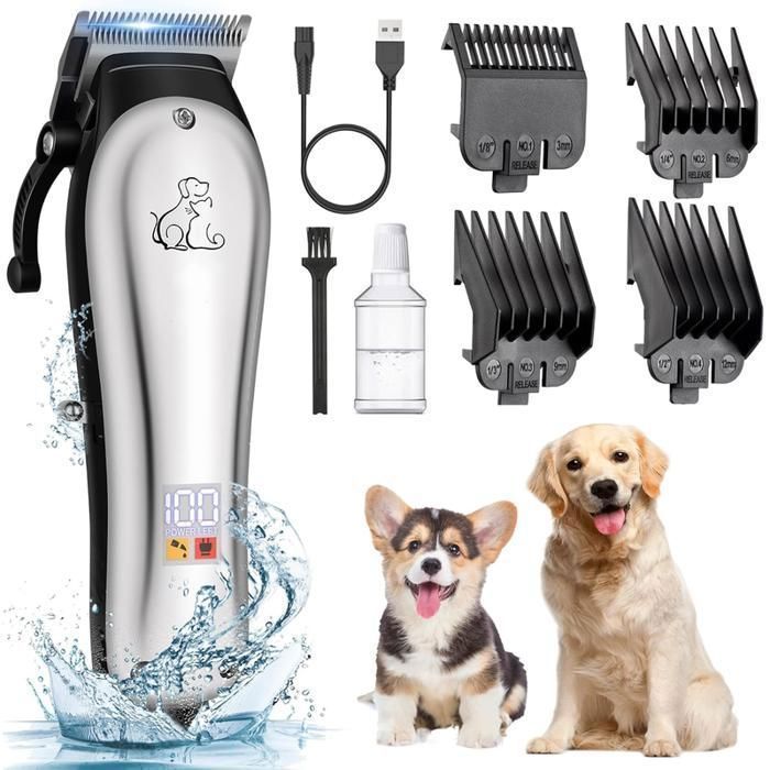 Tondeuse pour Chien, BYONDSELF®，2000mAh，Ecran LED, Avec 4 Têtes Professionnelle, Bruit Faible, Convient Aux Chiens
