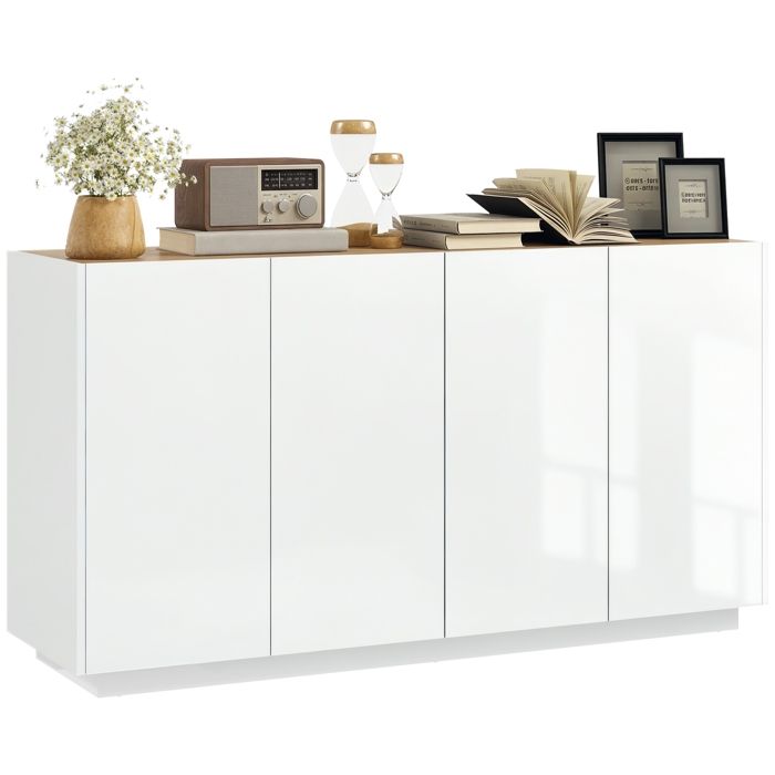 Buffet salle à manger - HOMCOM - avec 4 portes à fermeture douce et étagères réglables - 140 x 40 x 75 cm - blanc laqué