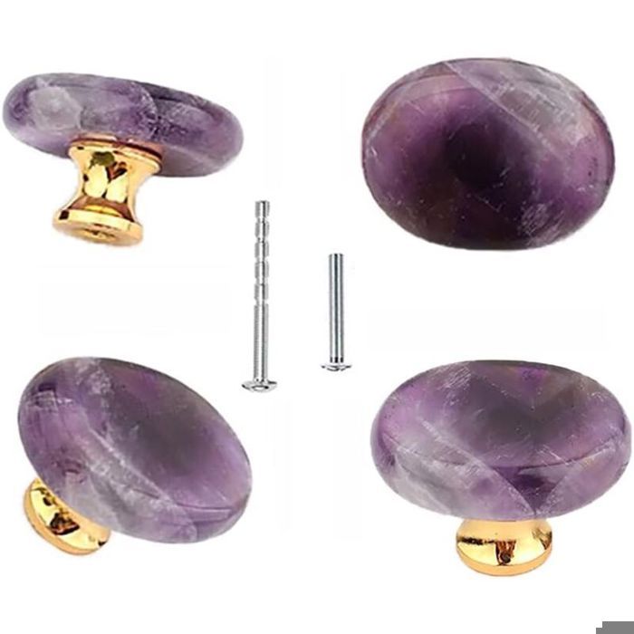 Boutons de meuble - LARGEIGHT - Lot de 4 - Améthyste naturelle - Couleurs multiples - 26 x 17 mm
