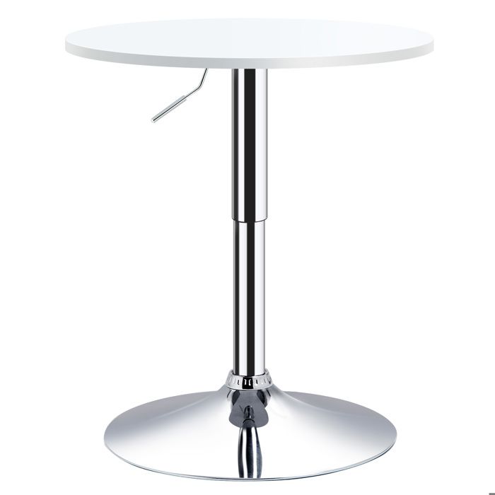 Table de bar ronde HOMCOM mange-debout table haute de bistro - hauteur réglable 69-93 cm et plateau pivotant base en métal blanc
