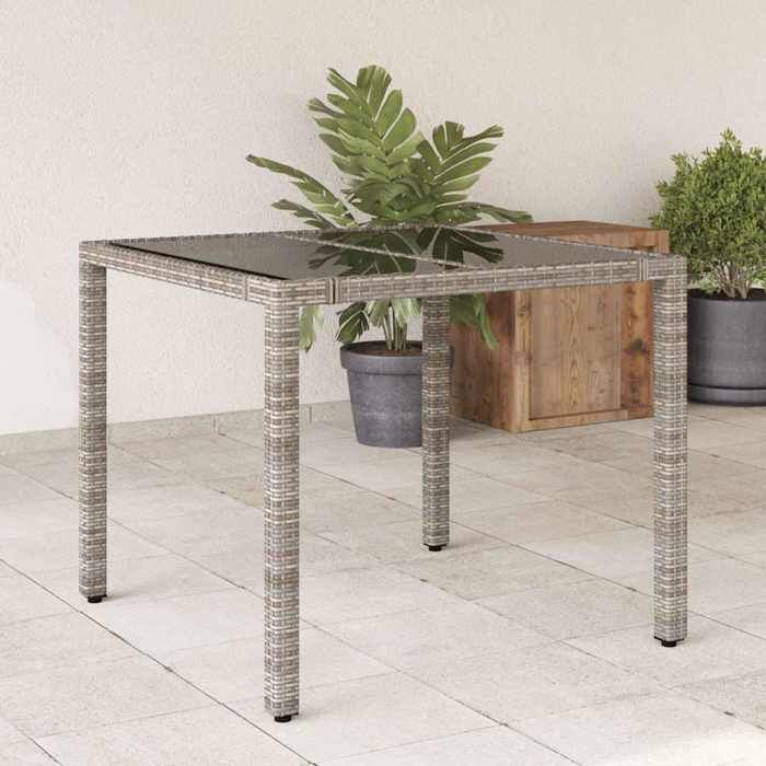 Vidaxl Table de jardin Noir - Résine tressée Verre 90x90x75cm - vue 2