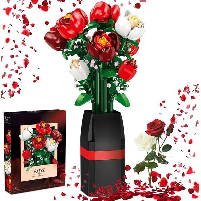 Blocs de Construction de Roses - Construction de Bouquet de Fleurs - Botanicals Le Bouquet de Roses - 761pcs avec Vase 9 Rose