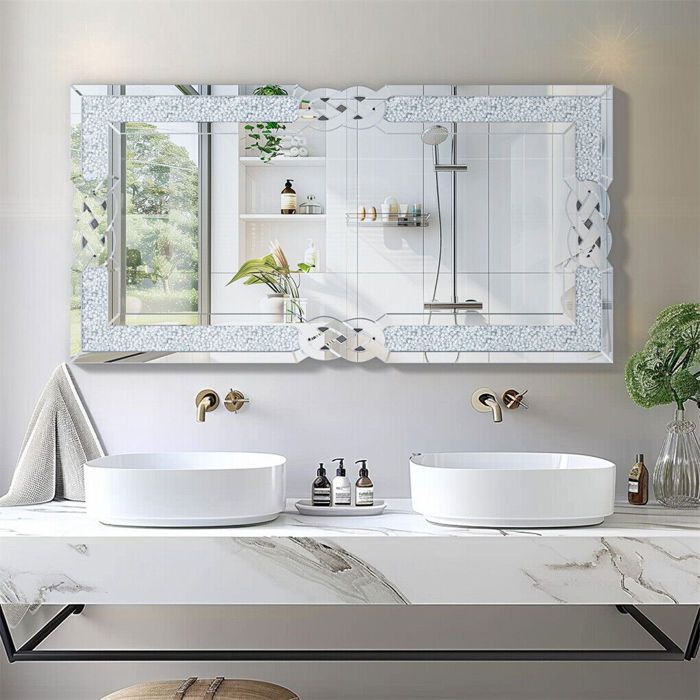 Grand Miroir Murale Décoration - Diamant Miroirs Rectangulaire - pour Entrée Chambre Salon Salle de Bain 100x70cm