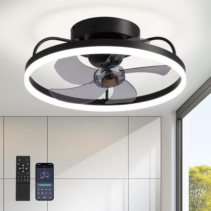 Ventilateur de plafond avec lumière noir 33cm – Ventilateur plafond silencieux télécommandé plafonnier ventilateur LED 4400 lumens - Prumya