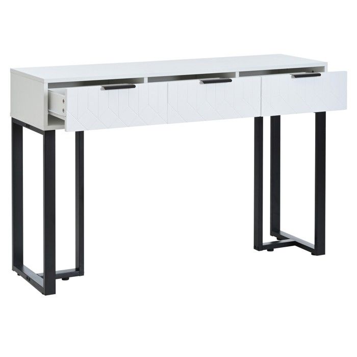 Console moderne blanc & noir 120cm - Tiroirs cadre doré pieds réglables poignées élégantes - Design épuré 120x36x80cm Console moderne blanc & noir 120cm - Tiroirs cadre doré pieds réglables poignées élégantes - Design épuré 120x36x80cm