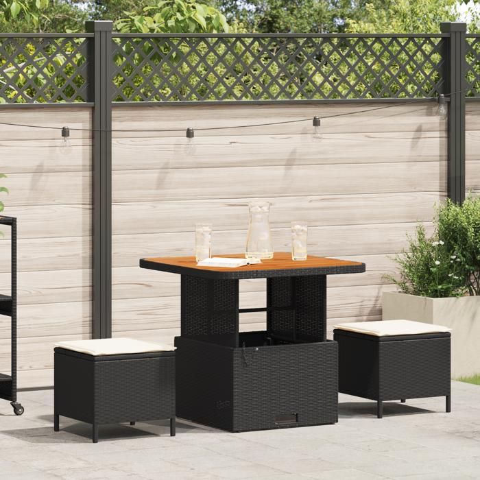 vidaXL Ensemble de salle à manger de jardin 3 pcs poly rotin et acacia - vue 2