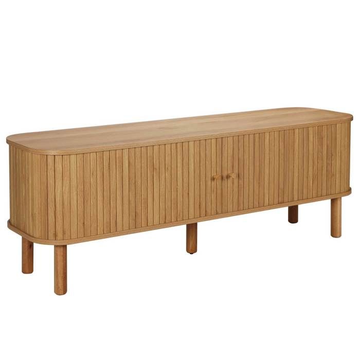 Meuble TV scandinave rectangulaire 2 portes L150 cm effet bois clair Taylor - Oviala Meuble TV scandinave rectangulaire 2 portes L150 cm effet bois clair Taylor - Oviala