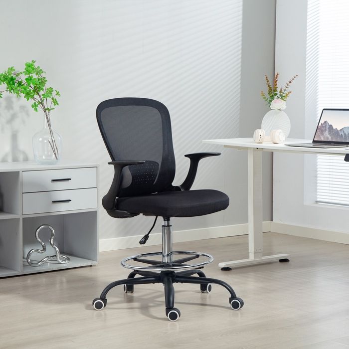 Chaise bureau ergonomique avec repose-pieds ajustable et accoudoirs relevables hauteur réglable 59x62x99-119cm noir