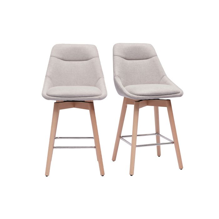 Miliboo - Tabourets de bar scandinaves pivotants 360° en tissu effet velours texturé beige et bois clair H65 cm (lot de 2) ALESS