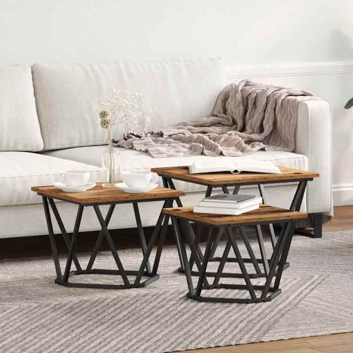 Table basse classique - VIDAXL - 3 pièces - Bois ancien - 50x50x40 cm - Montage facile - Poids maximal 100 kg - Marron