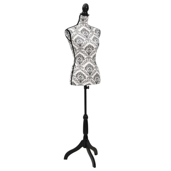 Buste de présentation femme - vidaXL - Noir et blanc - Hauteur réglable 133-168 cm - Polyester 100% - Épaule 37 cm - Maison