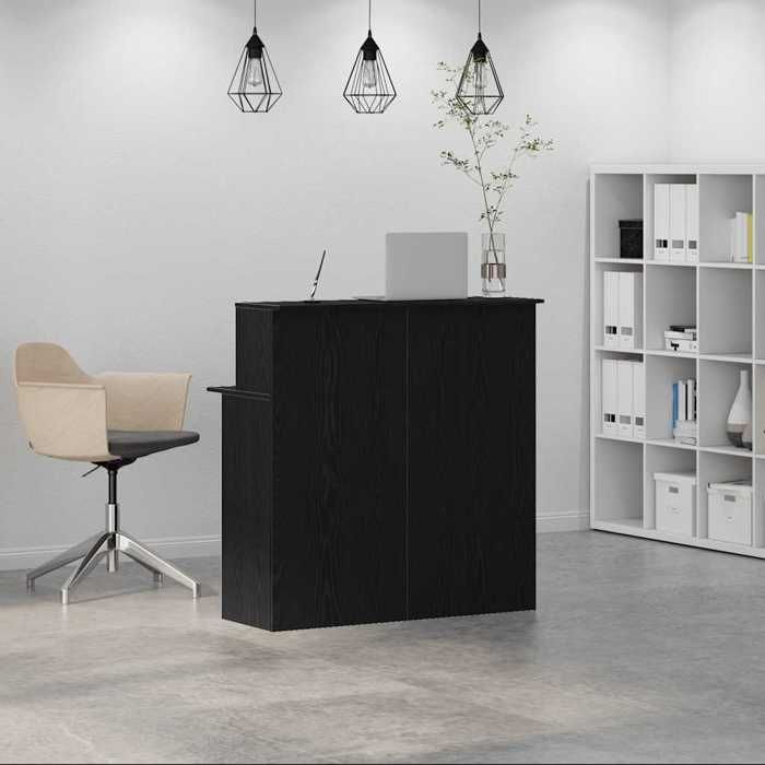 Bureau de réception - CLARENCE - Noir - 100x50x1035 cm - Bois dingénierie - Capacité 60 kg - Étagère intégrée